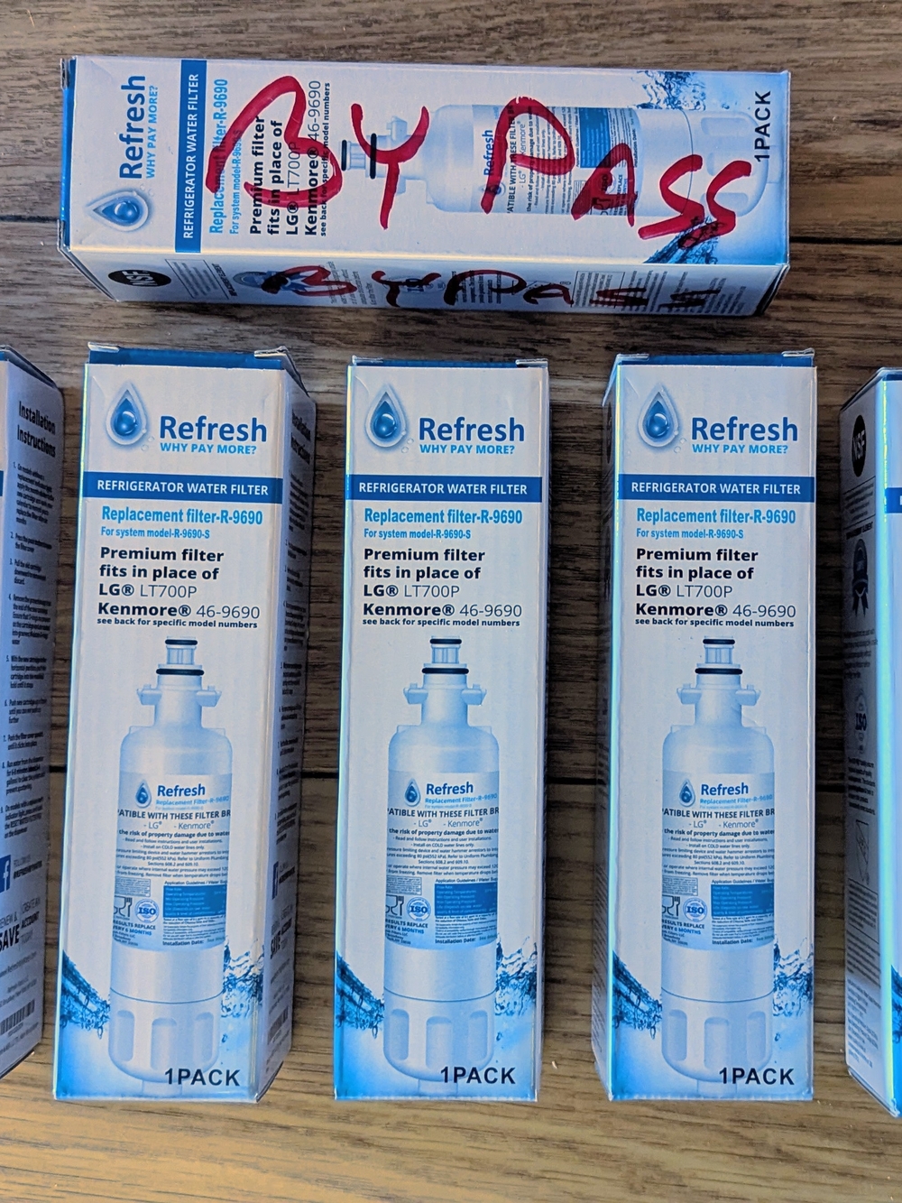 Refresh Refrigerator Water Replacement Filter R-9690. 5 Filters And Bypass. New